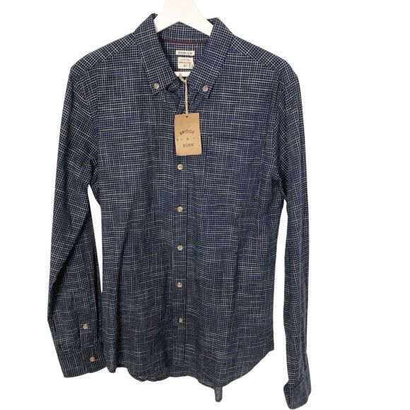 Bridge & Burn Men's Sutton Slim Fit Long Sleeve Shirt Navy Grid Mens Medium NWT - Picture 1 of 12